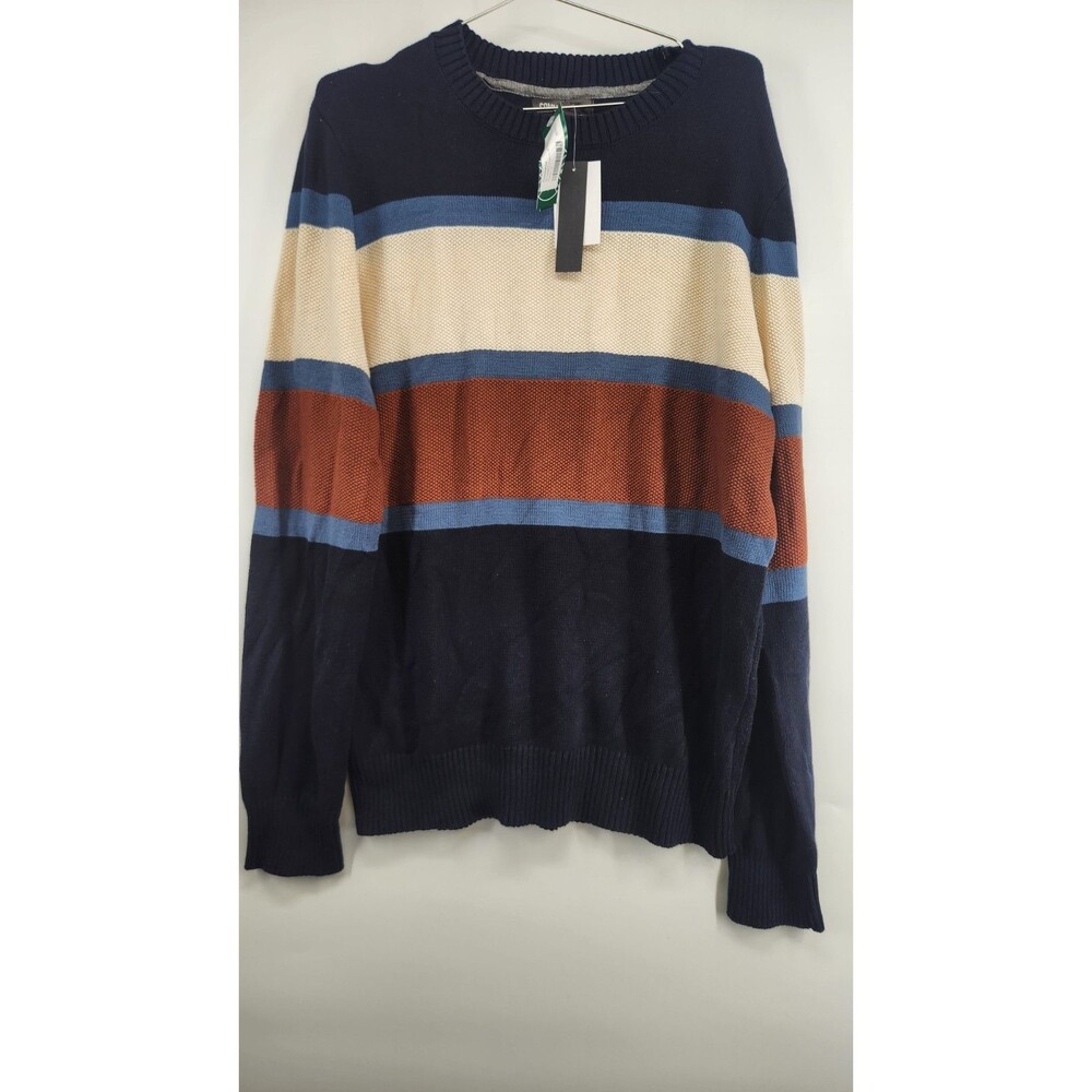 Commerce Men's Large Navy Blue Striped‎ Crewneck Sweater NWT